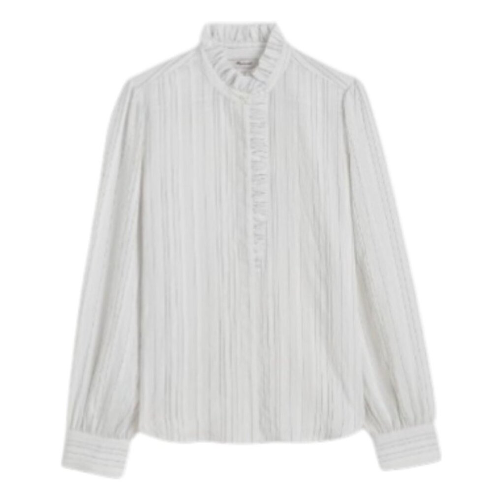 MADEWELL Ruffled Button-Up Long Sleeve Top Women's Small NWT - Picture 6 of 10